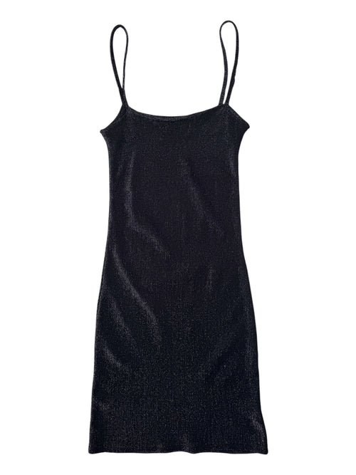 Vintage 2000s Black Metallic Sparkle Fitted Tank Midi Dress | Size XS-S