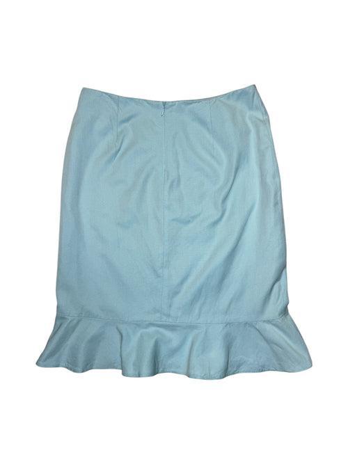 Vintage 2000s MARELLA Mid Rise Light Blue Below-the-Knee Midi Skirt with Ruffle Hem | Size S