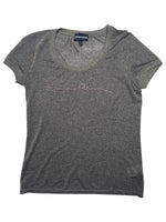 Vintage 2000s Y2K Emporio Armani Grey & Gold Sparkle Metallic Short Sleeve Scoop Neck T-Shirt  | Size M