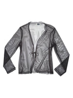 Vintage 2000s KRIZIA Brown Long Sleeve Sheer Mesh Top with Beaded Tie | Size L