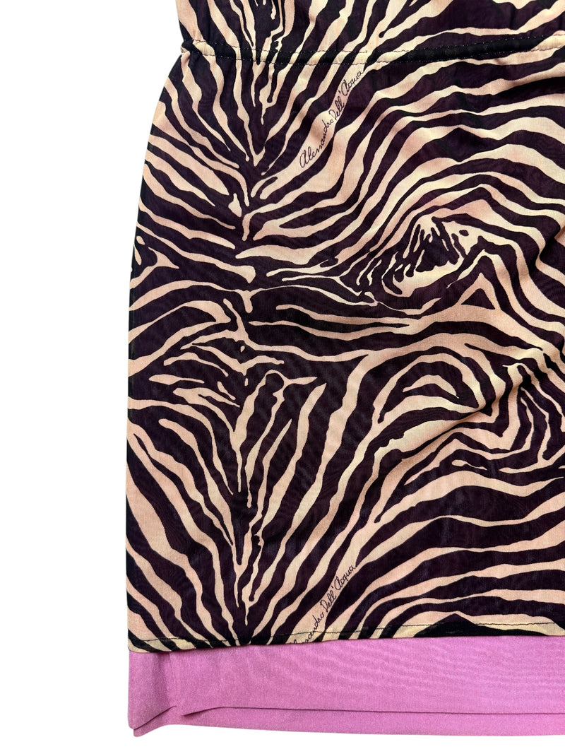 Vintage 2000s Y2K Alesandro Dell’acqua Brown & Pink Tiger Animal Print Sleeveless Layered Mini Dress with Cinched Drop Waist & Tie Details | Size M