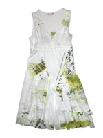 Vintage 2000s Y2K White & Green Abstract Patterned Layered Mesh & Cotton Tank Dress | Size M