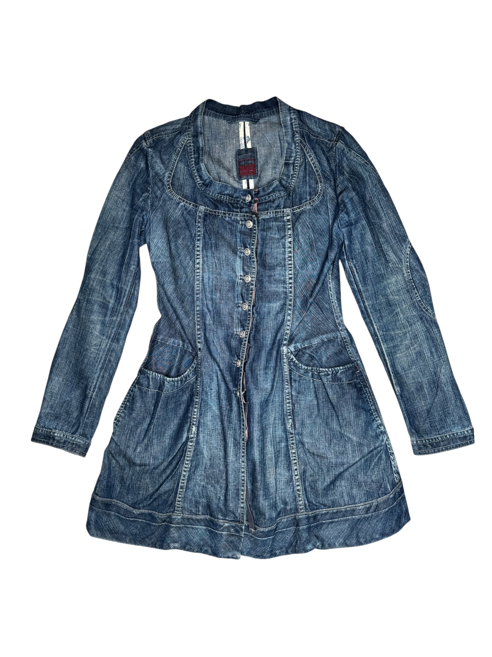 Vintage 2000s Marithé + François Girbaud Long Lightweight Blue Denim Trench Jean Jacket | Size M