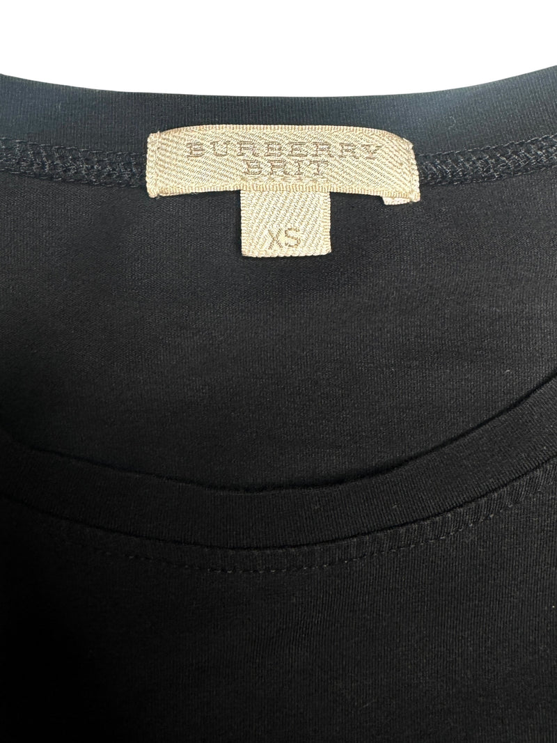 Vintage 2000s Y2K Burberry Brit T-shirt with Tartan Plaid Sleeve Detail | Size XS