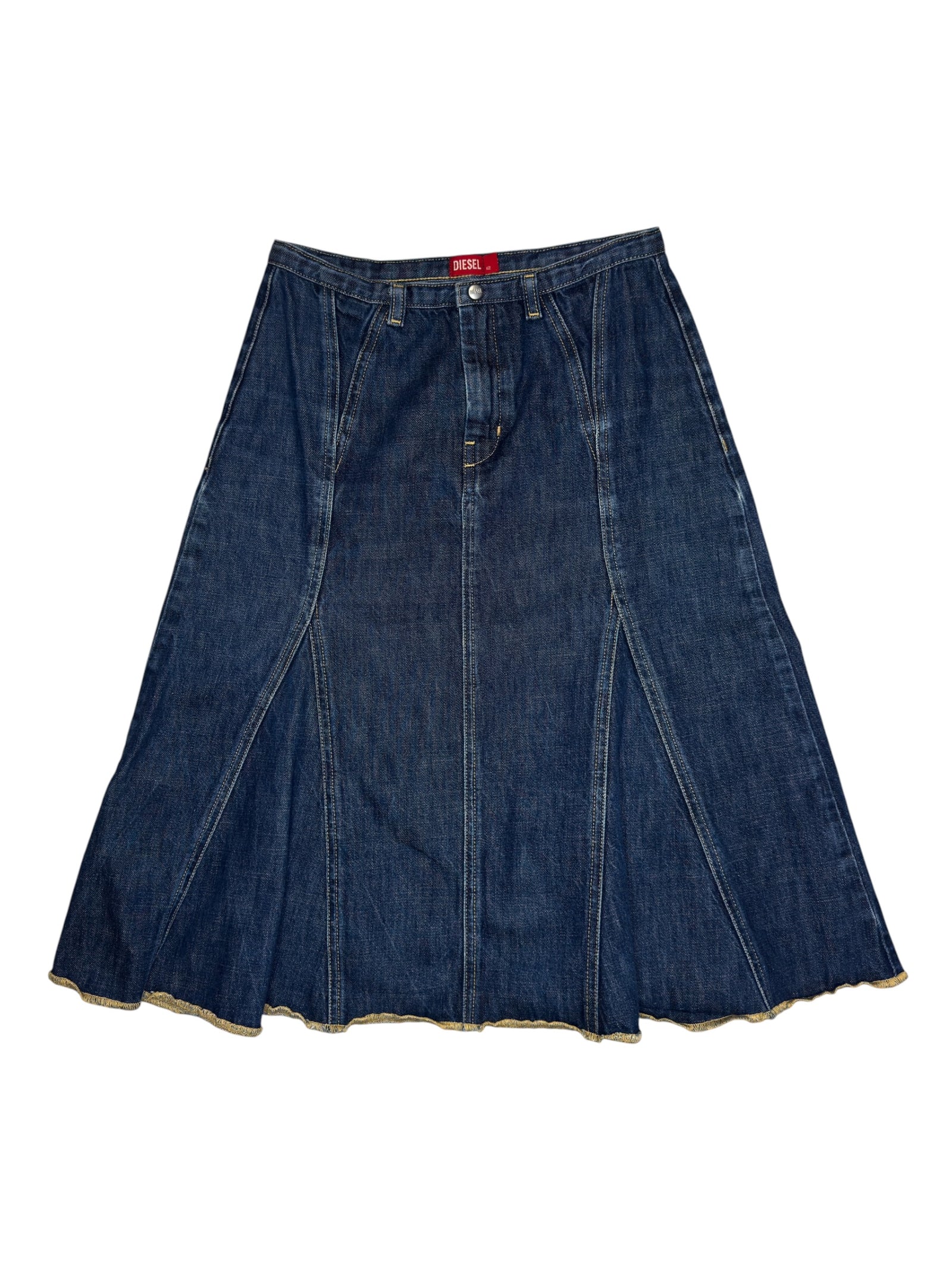Vintage 2000s DIESEL High Waisted Above-the-Knee Denim Midi Circle Jean Skirt | Size XS