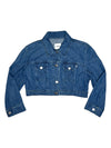 Vintage 2000s Y2K Moschino Jeans Cropped Blue Medium Wash Collared Button Down Denim Jacket | Size M-L