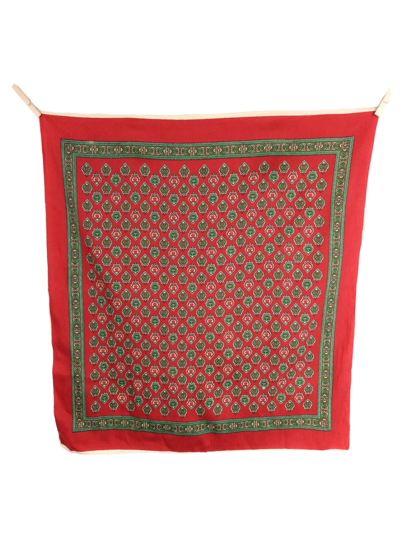 Vintage 70s Mod Bohemian Hippie Red & Green Abstract Patterned Square Bandana Neck Tie Scarf