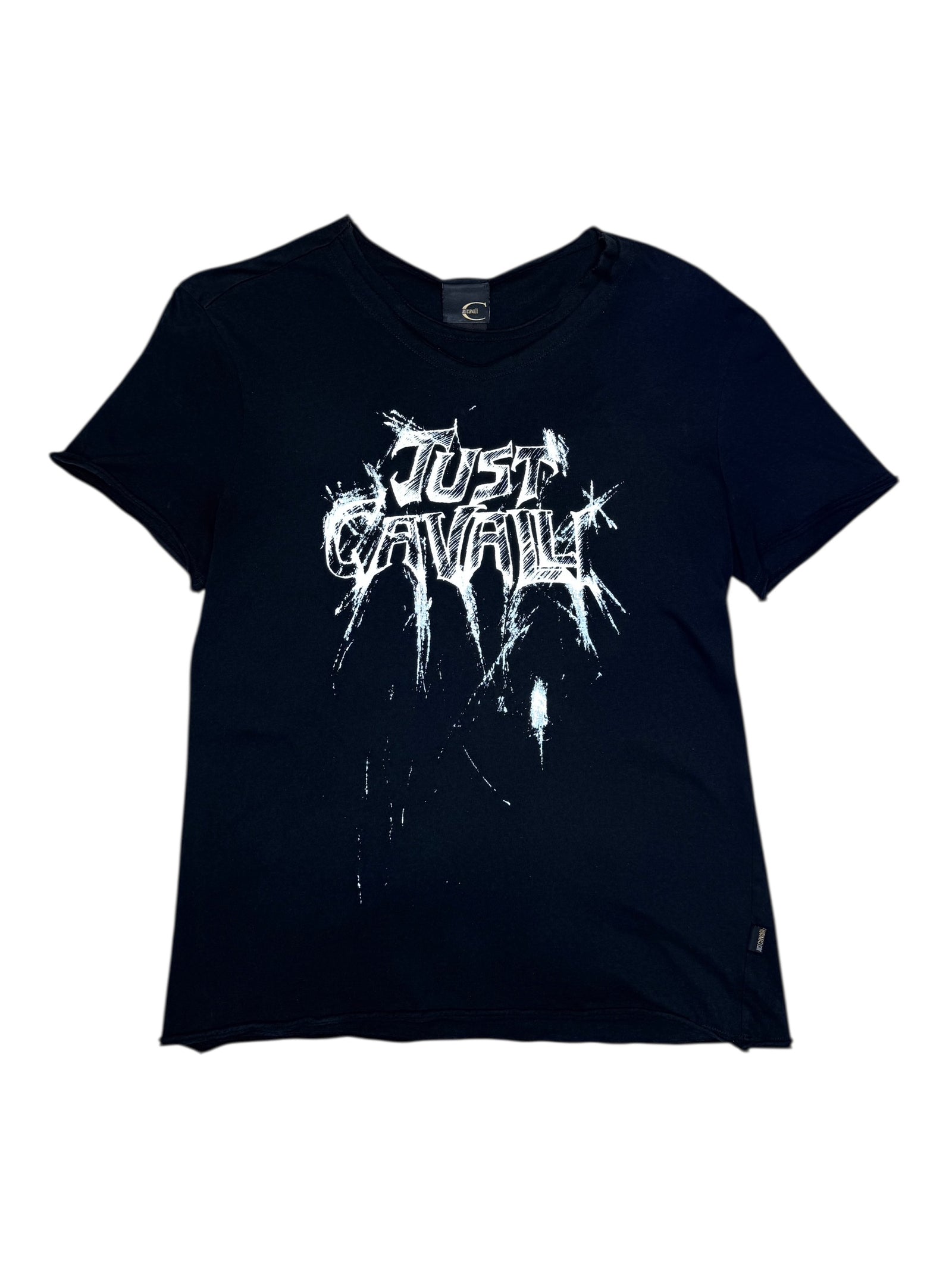 Vintage 2000s JUST CAVALLI Black & White Graphic Short Sleeve T-Shirt | Size M