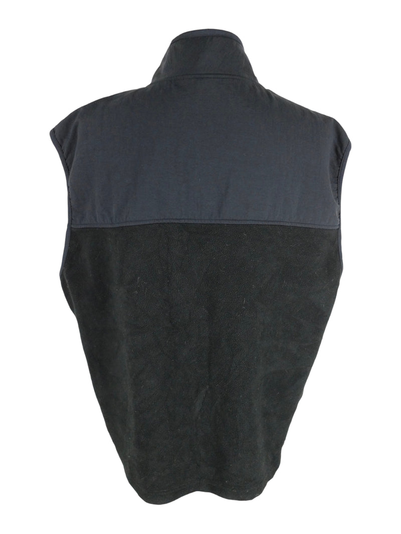 Vintage 2000s Y2K Men’s Streetwear Athletic Style Solid Black High Roll Neck Zip Up Nylon & Fleece Sleeveless Gilet Vest | Men’s Size L