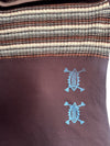 Vintage 2000s Y2K Save the Queen Brown Velvet & Knit Striped Floral Embroidered Long Sleeve Scoop Neck Top | Size M