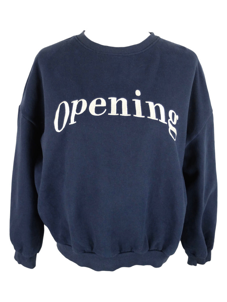 Vintage 2000s Y2K Streetwear Opening Dark Navy Blue Crew Neck Pullover Sweatshirt | Size  S-M