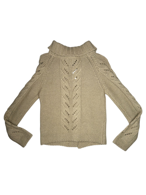 Vintage 2000s BLUMARINE Wool Blend Cable Knit Tan Cardigan Sweater with Rhinestone Detail | Size S