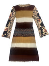 Vintage 2000s Y2K Brown Floral & Striped Mesh Midi Dress With Knit Long Sleeves | Size M