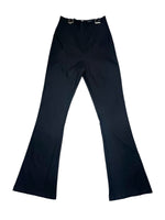 Black High Waisted Bootcut Flared Extra Long Black Trousers with Buckle Detail | Size S