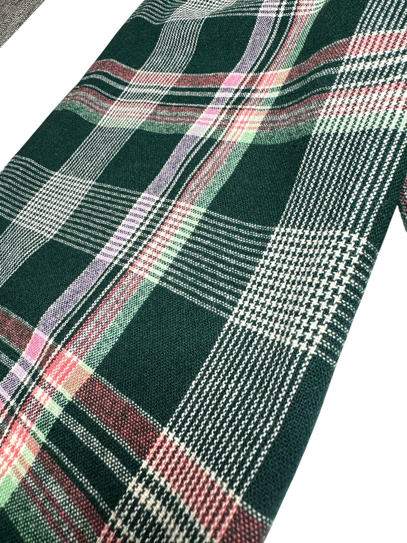 Vintage 70s Mod Bohemian Hippie High Waisted Wool Green & Pink Tartan Check Print Wide Leg Trousers | 26 Inch Waist