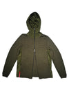 Vintage 2000s Y2K Prada Subversive Gorpcore Wool & Nylon Moss Green Double Zip Up Hooded Knit Sweater | Women’s Size M