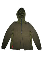 Vintage 2000s Y2K Prada Subversive Gorpcore Wool & Nylon Moss Green Double Zip Up Hooded Knit Sweater | Women’s Size M