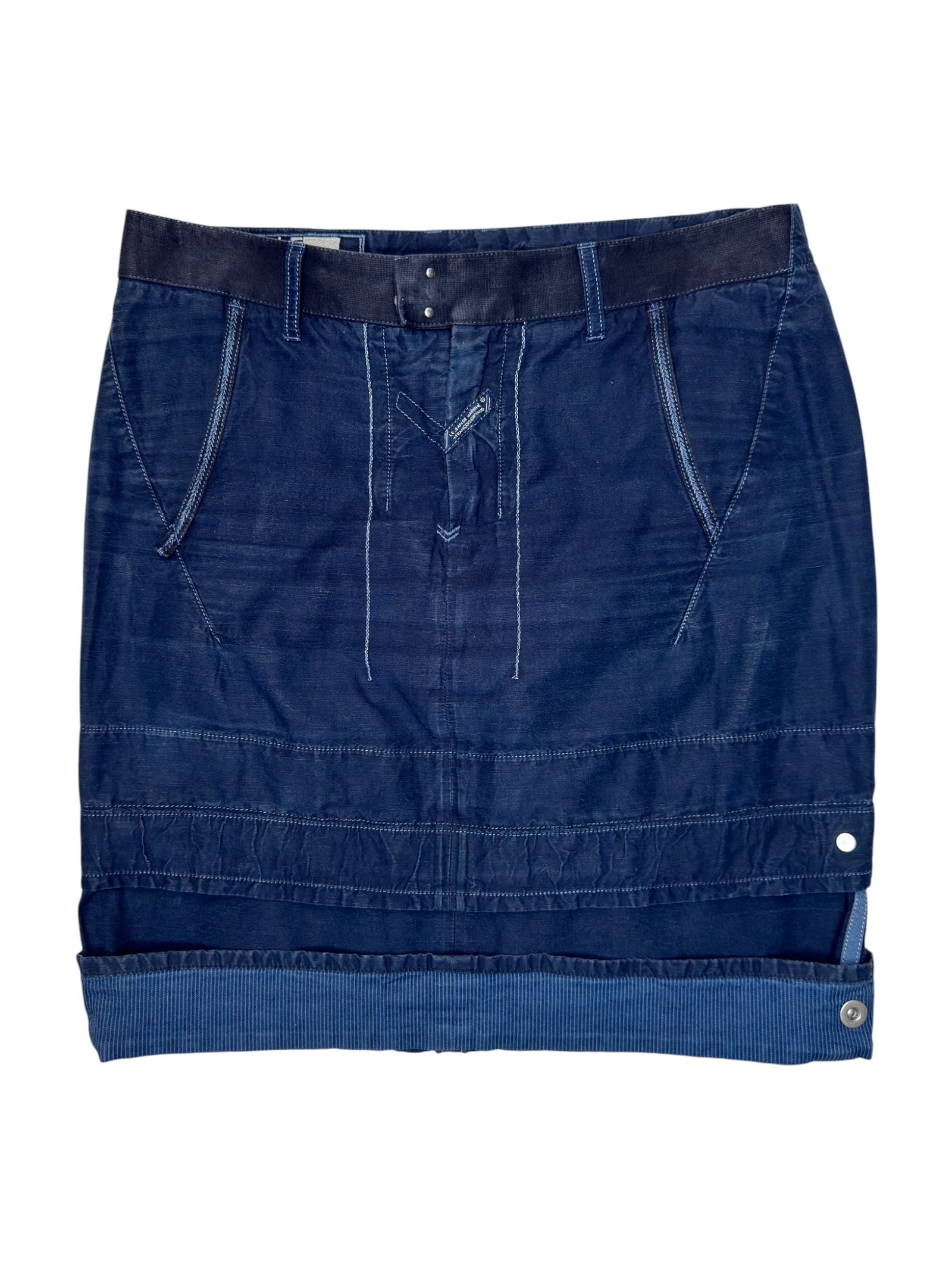 Vintage 2000s MARITHÉ + FRANÇOIS GIRBAUD Blue Cotton Knee Length Cargo Skirt | Size M