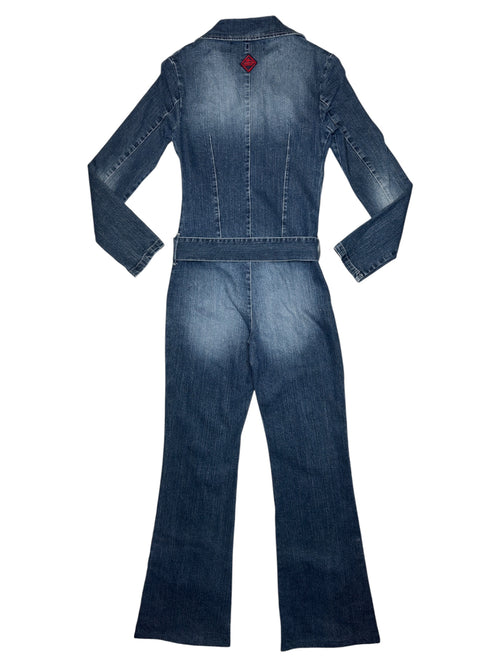 Vintage 2000s Faded Denim Jumpsuit with Belt | Size S-M