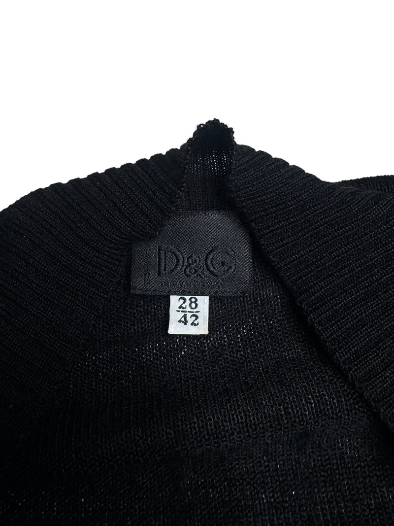 Vintage 2000s Y2K Dolce & Gabbana Subversive Minimalist Black Cropped Wool Bolero Cardigan with Wrap Around Tie | Size XS-S