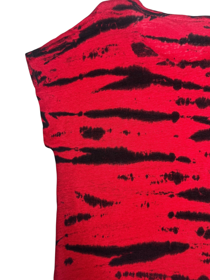 Vintage 2000s Y2K Gerard Darel Red & Black Tie Dye Acid Wash Linen Knit Blouse | Size S-M