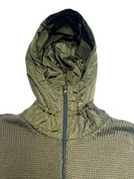 Vintage 2000s Y2K Prada Subversive Gorpcore Wool & Nylon Moss Green Double Zip Up Hooded Knit Sweater | Women’s Size M