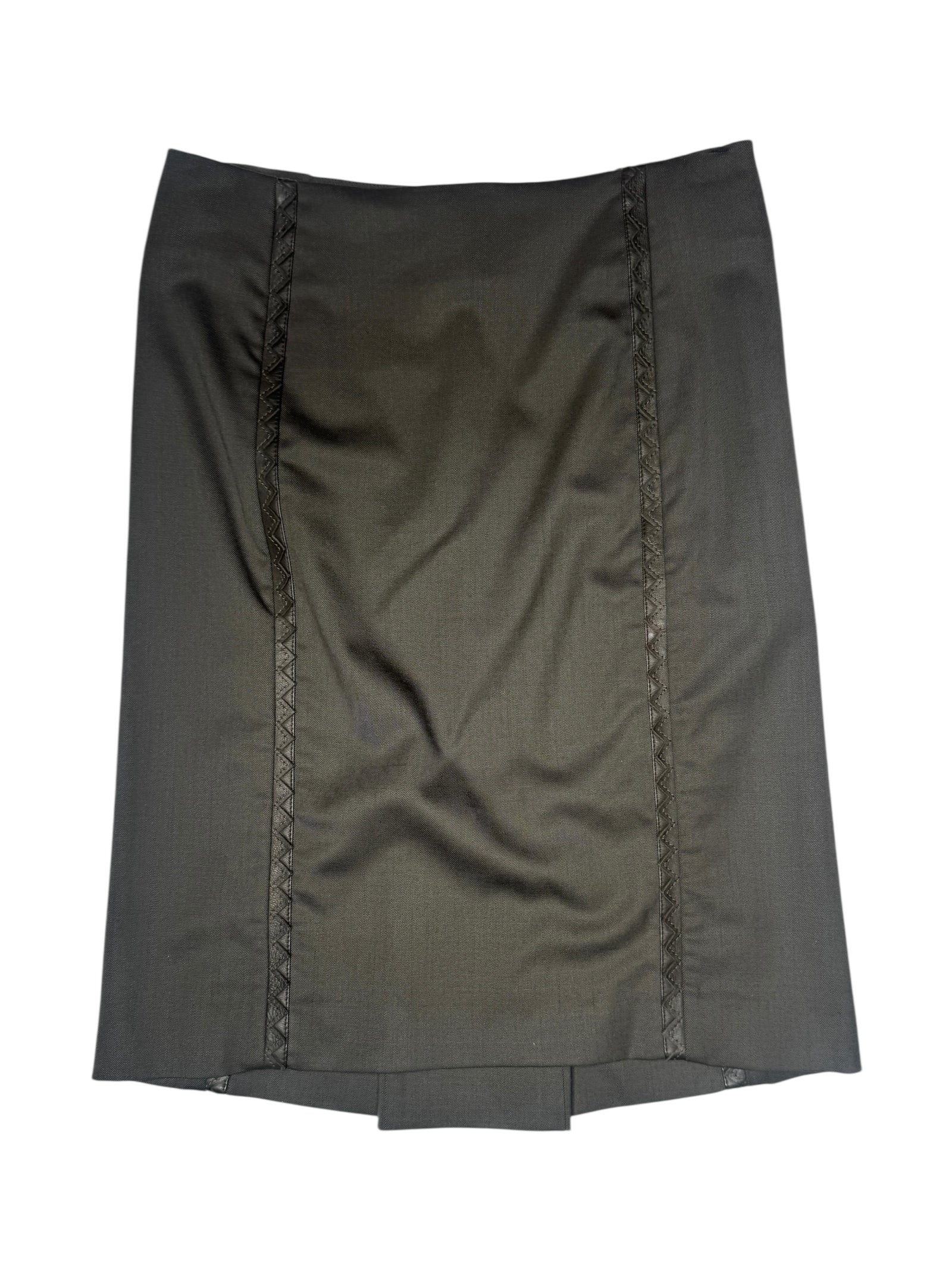 Vintage 2000s Galliano Moss Green Straight Silhouette Midi Skirt | Size XS