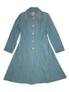 Vintage 60s Mod Preppy Blue Wool Collared Button Down Fitted Trench Coat | Size S