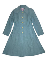 Vintage 60s Mod Preppy Blue Wool Collared Button Down Fitted Trench Coat | Size S