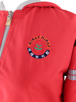 Vintage 90s Streetwear Sports Red & Grey Embroidered Zip Up Hooded Windbreaker Jacket | Women’s Size  XS-S
