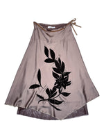 Vintage 2000s PINKO Silk Tan & Brown Midi Skirt with Velvet Floral Detail | Size S