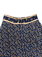 Vintage 70s Gunne Sax Bohemian Hippie Prairie Navy Blue Floral Ruffled Cotton Midi Peasant Skirt with Lace Trim | Size XXS-XS