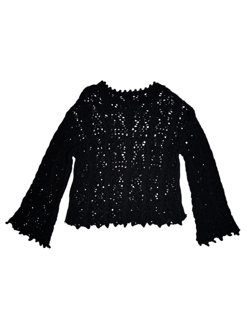 Vintage 2000s Black Cutout Crocheted Scoop Neck Flared Long Sleeve Sweater | Size M-L