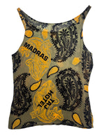 Vintage 2000s Y2K Trussardi Green & Yellow Paisley Graphic Print Sleeveless Chiffon Tank Top | Size M