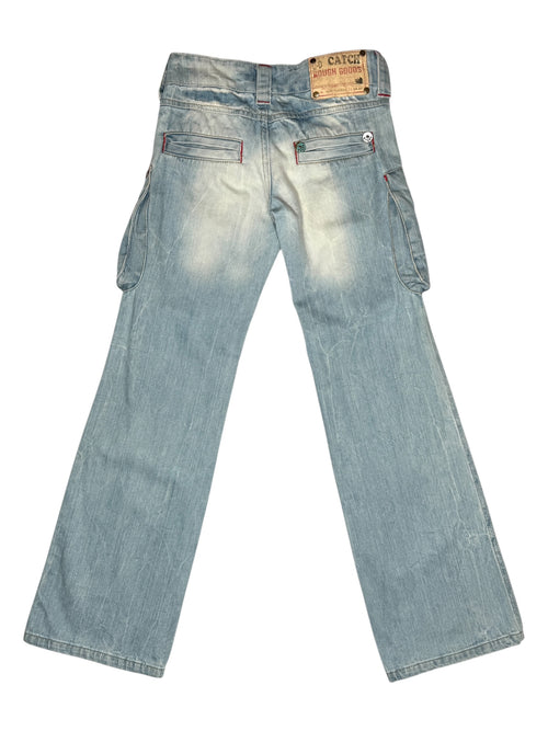 Vintage 2000s Y2K Low Rise Cargo Style Faded Light Wash Denim With Front Pockets | 28 Inch Waist