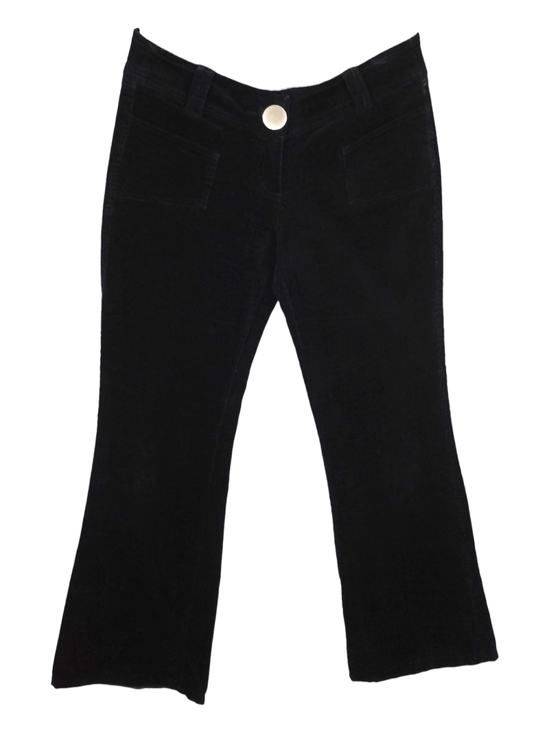 Vintage 2000s Y2K Minimalist Bohemian Casual Black Corduroy Velour Mid-Rise Trouser Pants | 32.5 Inch Waist