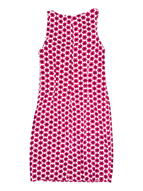 Vintage 2000s Moschino Red & White Floral Tank Below-the-Knee Midi Dress | Size S