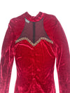 Vintage 80s Rocco Barocco Red Velvet Mockneck Long Sleeve Formal Dress with Mesh Cutout | Size XL