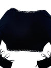 Vintage 2000s Y2K Blumarine Black Cropped Long Sleeve Bolero Style Lace Trim Blouse with Rhinestone Detail | Size M-L