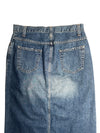 Vintage 2000s Y2K Soft Grunge Streetwear Blue Jean Denim Low Rise Cutout Maxi Skirt | Size S