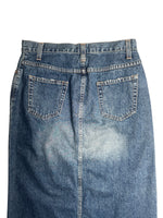 Vintage 2000s Y2K Soft Grunge Streetwear Blue Jean Denim Low Rise Cutout Maxi Skirt | Size S