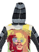 Vintage 2000s Y2K Custo Barcelona Streetwear Fitted Abstract Multicoloured Graphic Hooded Long Sleeve Shirt | Size S