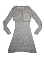 Vintage 2000s GALLIANO Mohair Wool Blend Grey Sequin Knit A-Line Tank Midi Dress & Cropped Cardigan 2 Piece Set | Size S