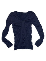 Vintage 2000s MARITHÉ & FRANÇOIS GIRBAUD Navy Blue Ruched Long Sleeve Thermal Top | Size L