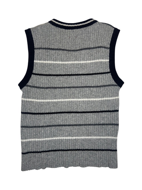 Vintage 2000s MISS SIXTY Wool Blend Grey Black & Cream Striped Knit V-Neck Sweater Vest | Size M-L