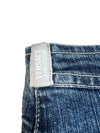 Vintage 2000s Y2K Versace Jeans Couture Low Rise Medium Wash Faded Denim Skirt With Red Stars & Rhinestones | Size M