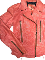 Vintage 2000s Y2K Diesel Grunge Coral Orange Zip Up Moto Leather Jacket with Corset Back Lace Detail | Size M