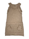 Vintage 2000s Tan Woven Knit Sleevless Mini Dress with Heart Pocket Details | Size XS