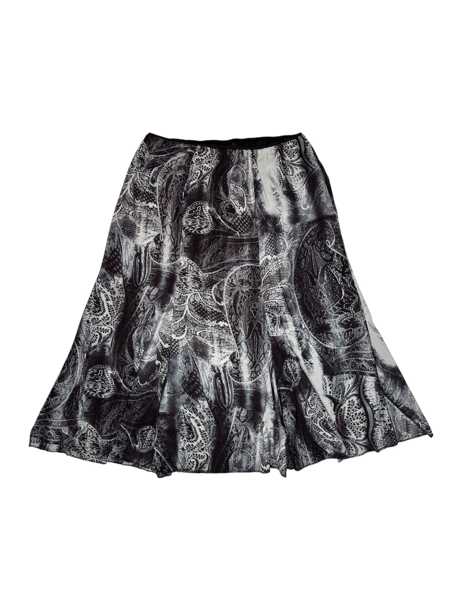 Vintage 2000s Grey Abstract Paisley Print Circle Midi Skirt | Size M