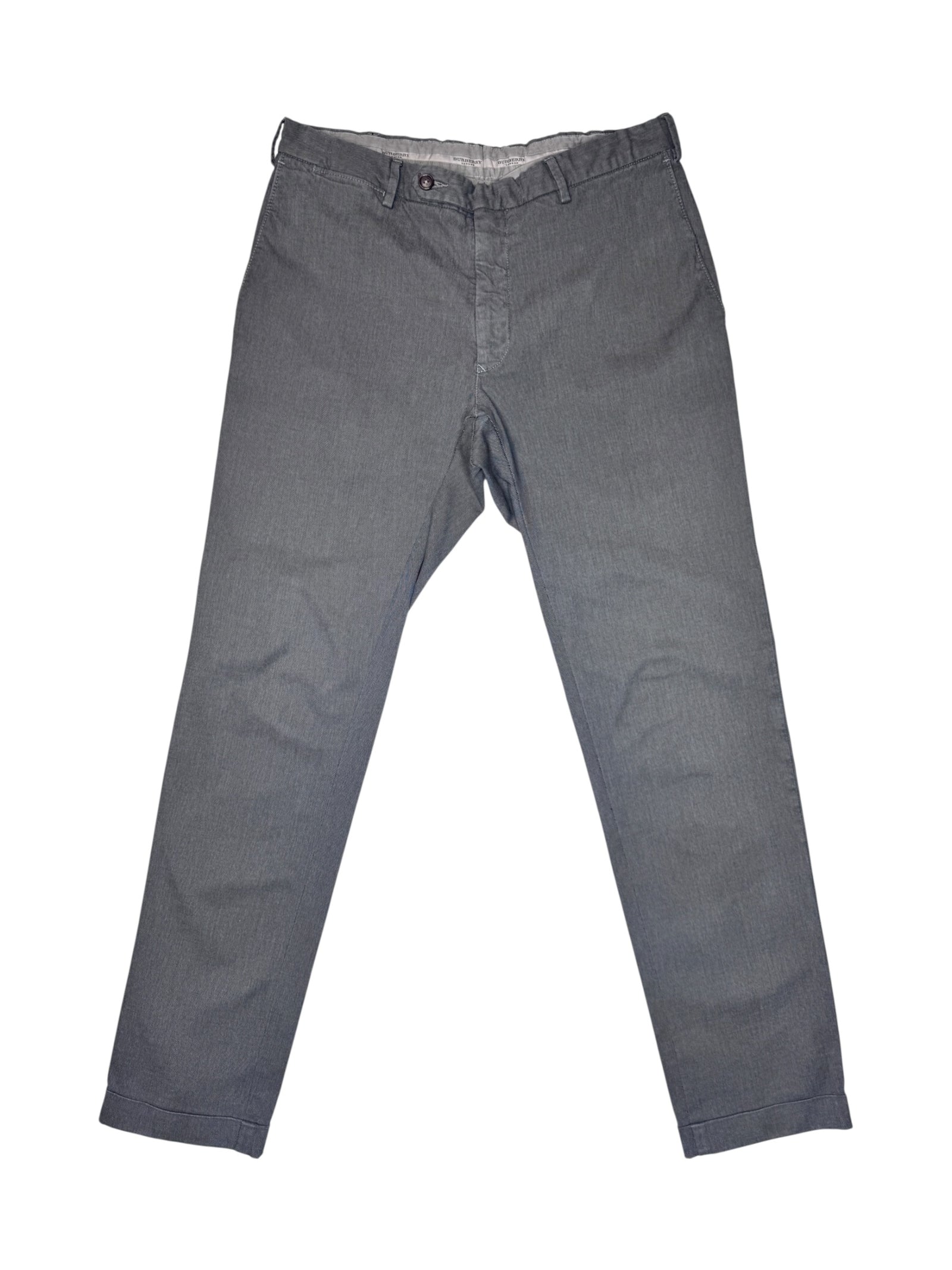 Vintage 2000s BURBERRY Men's Grey Slim Fit Cotton Chino Trousers | 31 Inch Waist